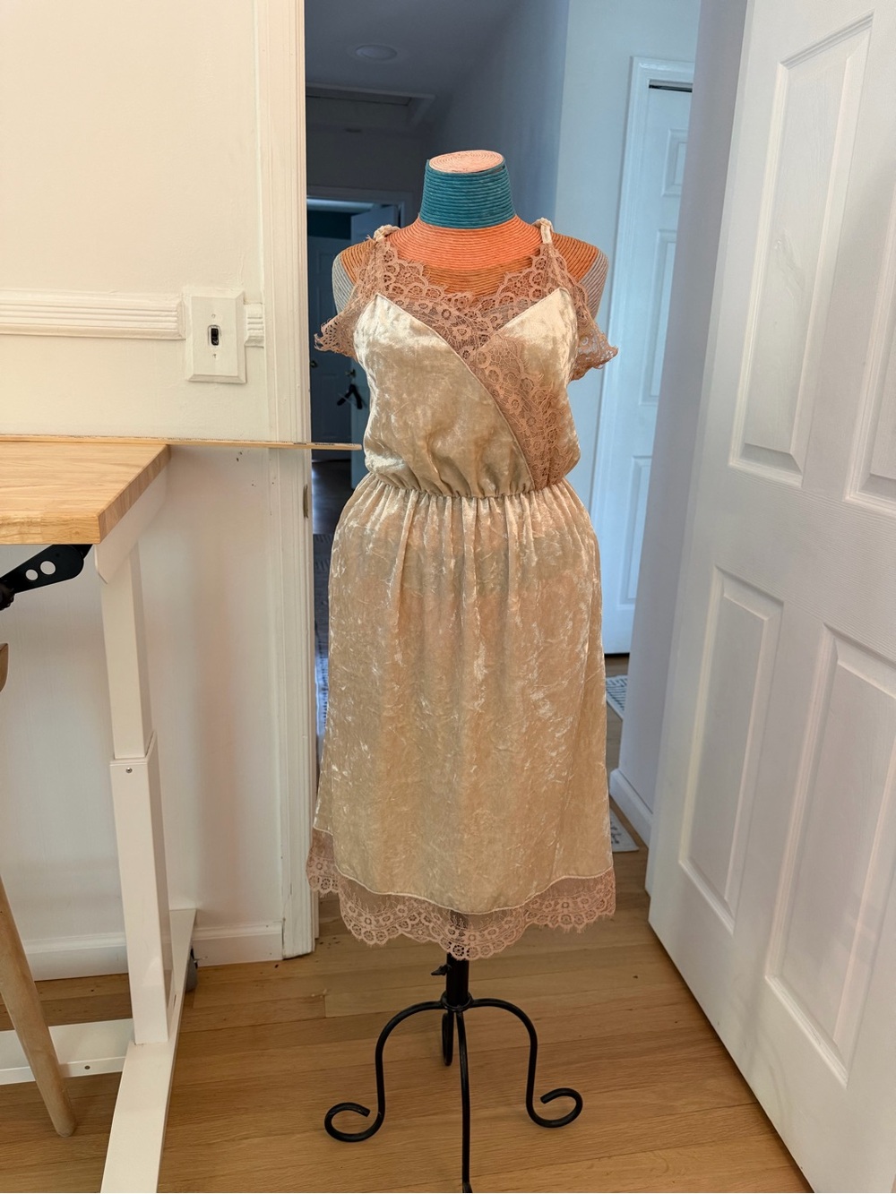 Madison Champagne Lace-Trim Midi Slip Dress